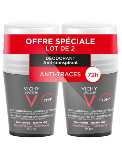 Anti-Transpirant Efficace 72h Contrôle Transpiration 2x50ml Déodorant Roll-on Vichy